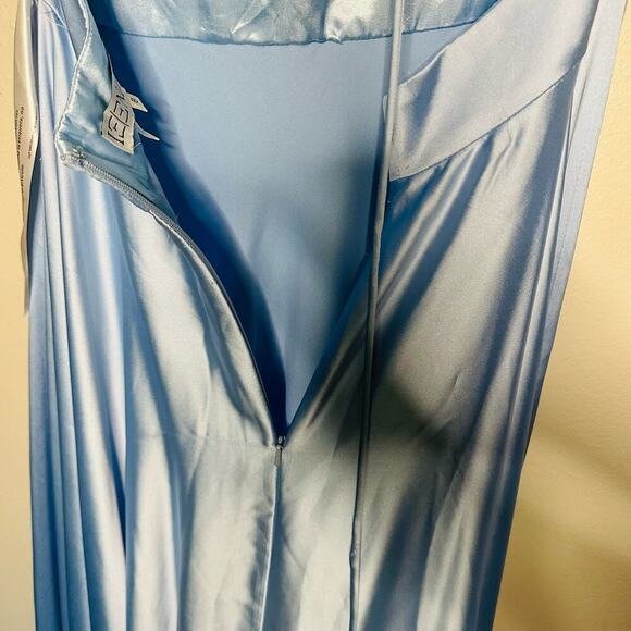 Ieena Mac Duggal Satin Strappy- Back High Slit Powder Blue Lace Up Back Gown 8 - Picture 12 of 14